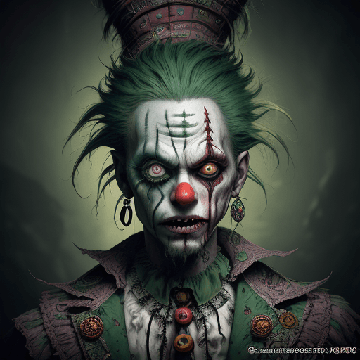 AI generated: Jared Padelecki ,zombie , uhd photorealisitc authentic psychotic angry madman wearing ornate clown c...