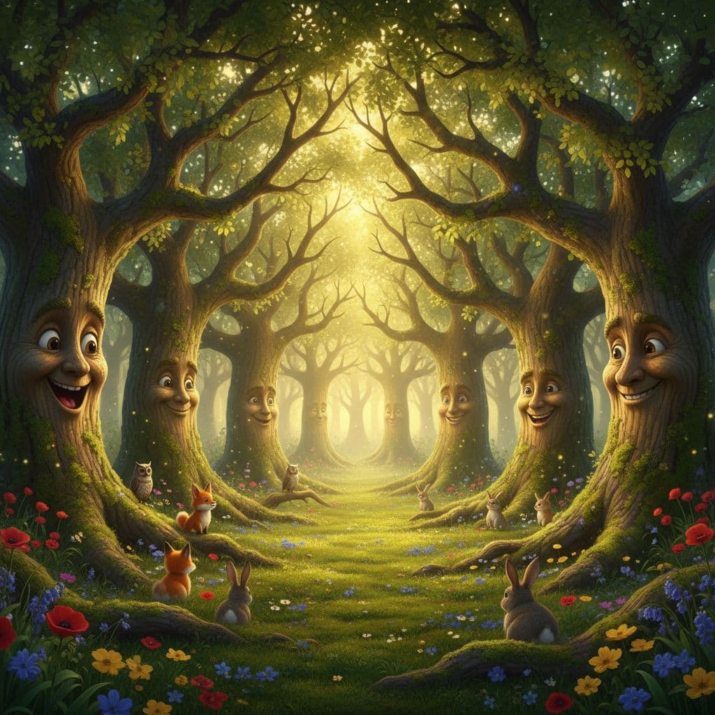 AI generated: A magical, lush forest bathed in soft, golden sunlight filtering through a canopy of vibrant green l...