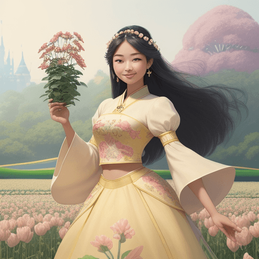 AI generated: a beautiful asian woman with luxury crop standing on flowers shop,smilling holding flowers,in the st...