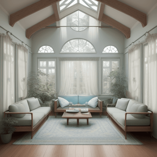 AI generated: High resolution photography interior design, dreamy sunken living room conversation pit, wooden floo...
