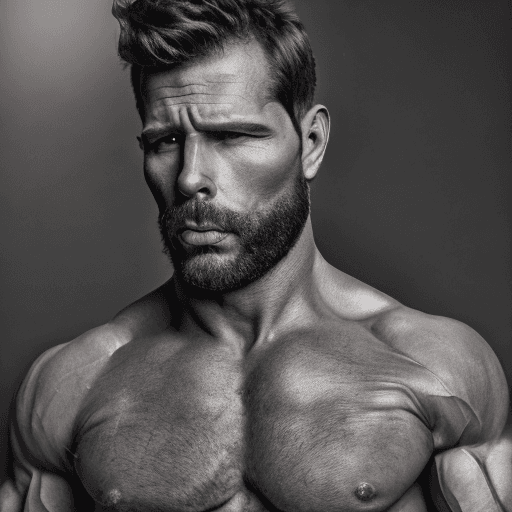 AI generated: 9:16 long shot wide angle photo of a rugged dark stubbled face Italian John Doe macho trucker extrem...