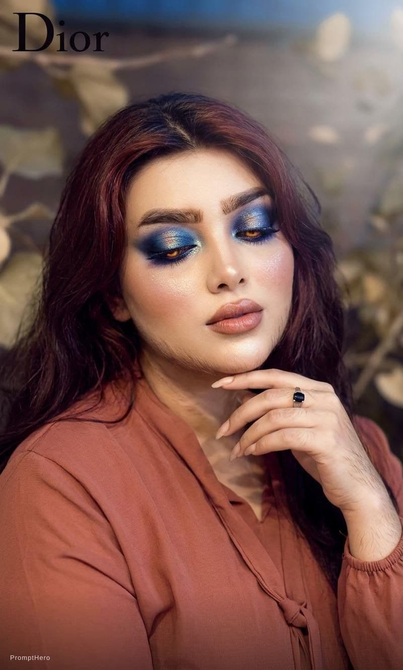 AI generated: a close up of a woman with a blue eye shadow on her face, official dior editorial, trending on pintr...