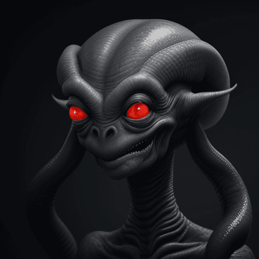 AI generated:  high quality foto of a black grey scary alien monster, close eyes, without eyes, without mouth, lon...