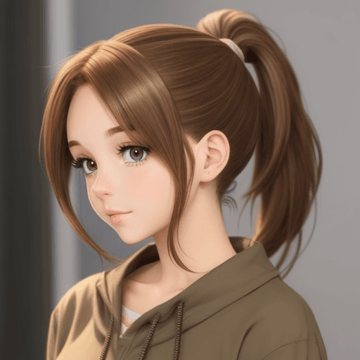 AI generated: Beautiful and cute, brown hair in a ponytail,anime