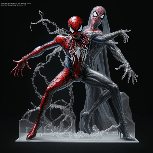 AI generated: Expo presents scary transparent crystal Venum vs Spiderman statue,very epic,created by Todd McFarlan...