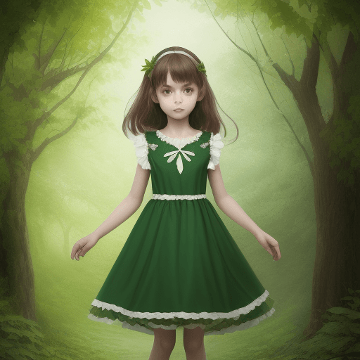 AI generated: a girls with a dress made by green leaves 