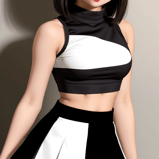 AI generated: croptop, skirt, brunette, asian