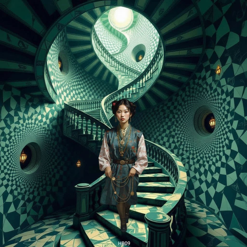 AI generated: go up the stairs.
With the discreet and very small watermark "HB09" at the bottom of the photo.