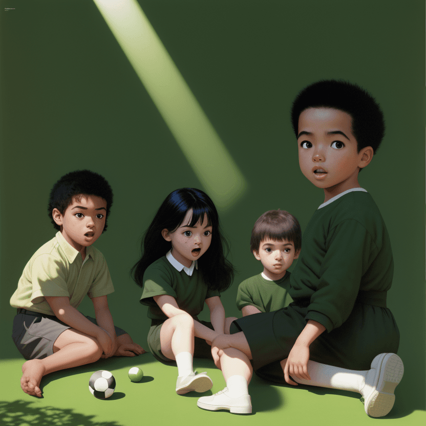 AI generated: Hyper realistic kids of different ages and ethnicities, , playing together against an green backgrou...