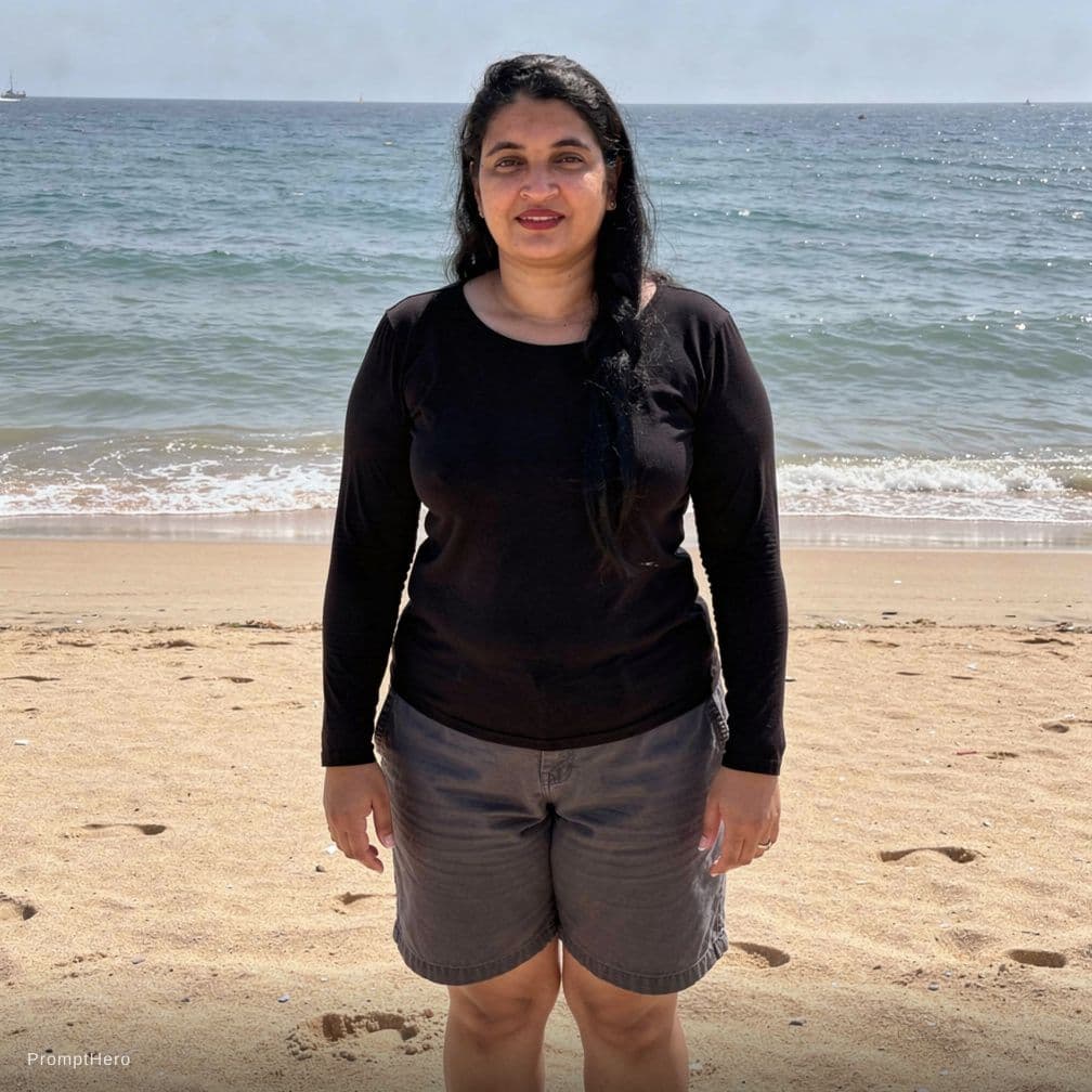 AI generated: Make a photo she’s wearing a black lingerie in beech side