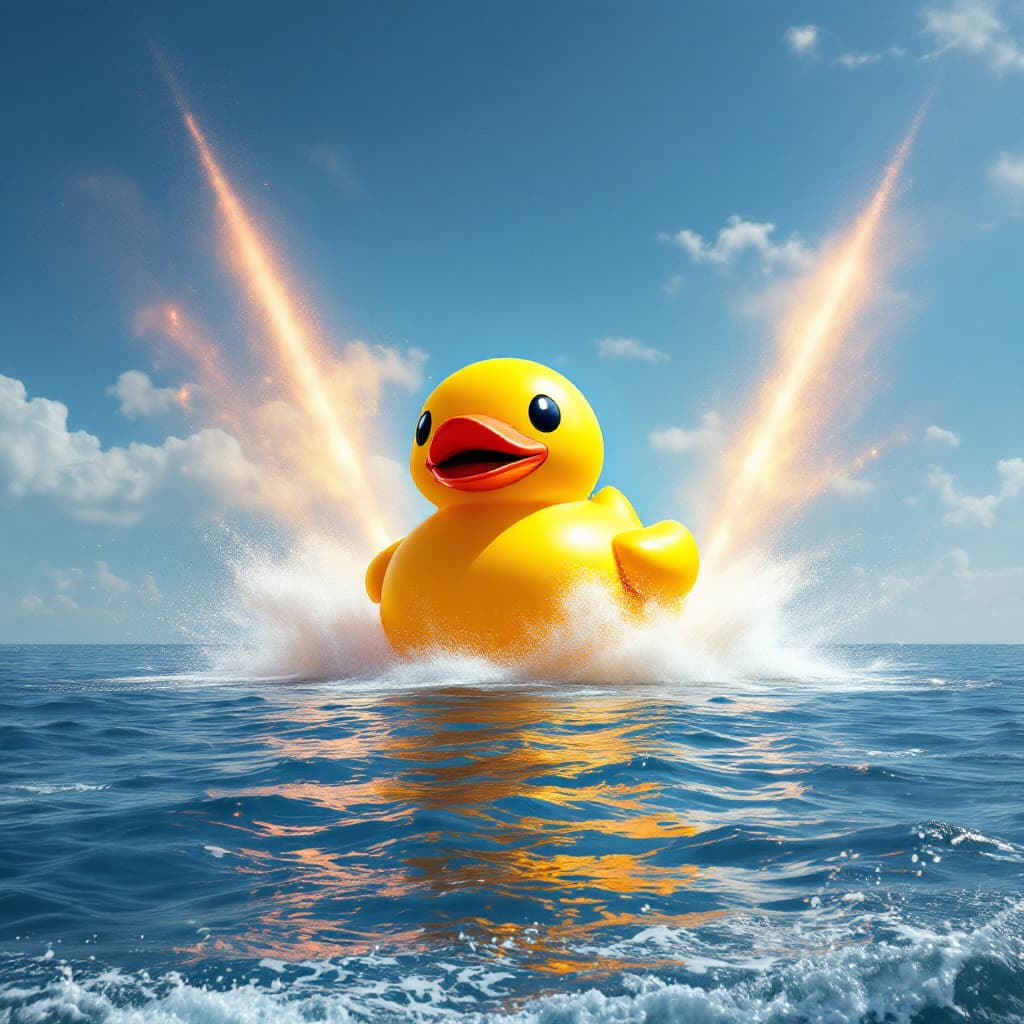 AI generated: The launch of a rubber duck at cape Canaveral.
