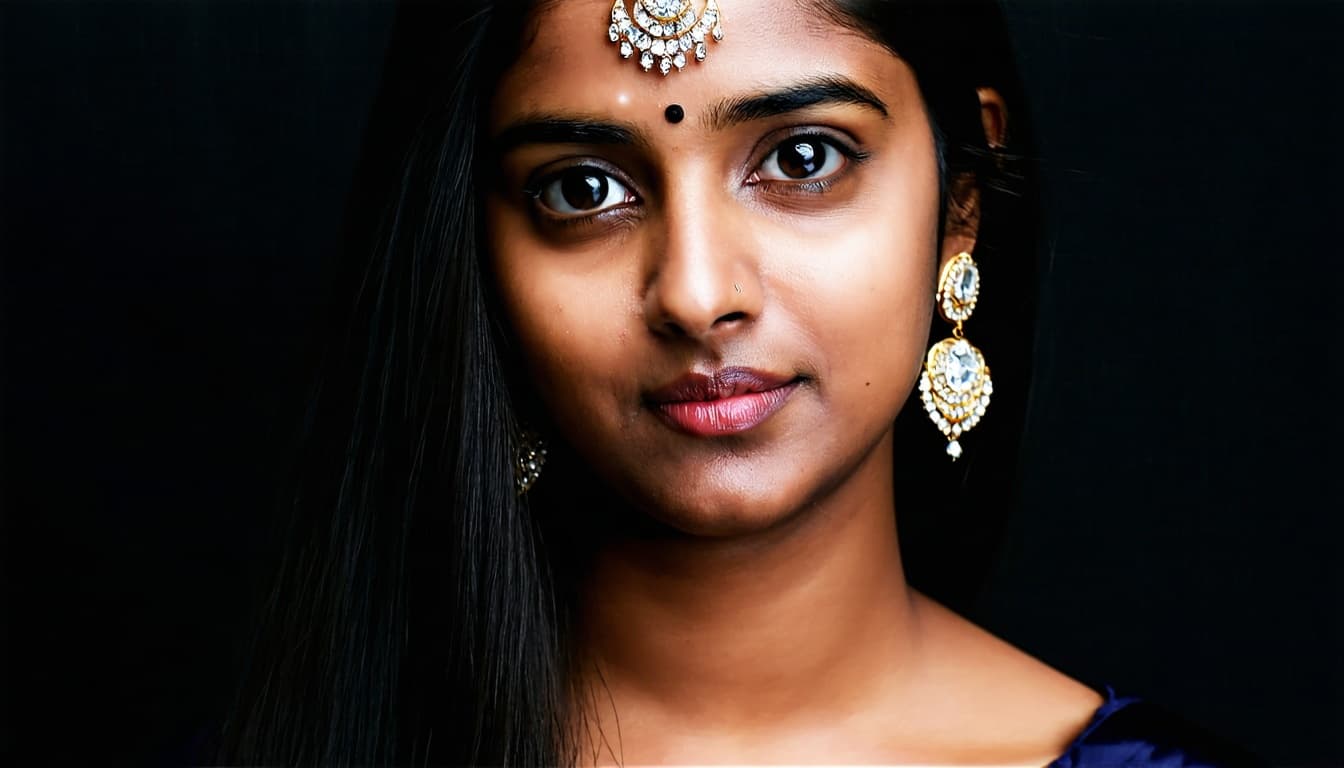 AI generated: Hyperrealistic portrait of a breathtakingly beautiful South Indian woman in her 30s, long black hair...