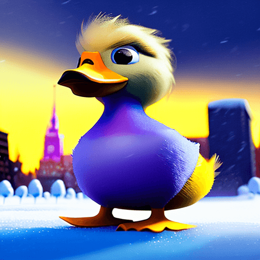 AI generated: Super-HAIRY DUCKIE" masterpiece concept art: A [Super-HAIRY DUCKIE] open poised amidst a frozen city...