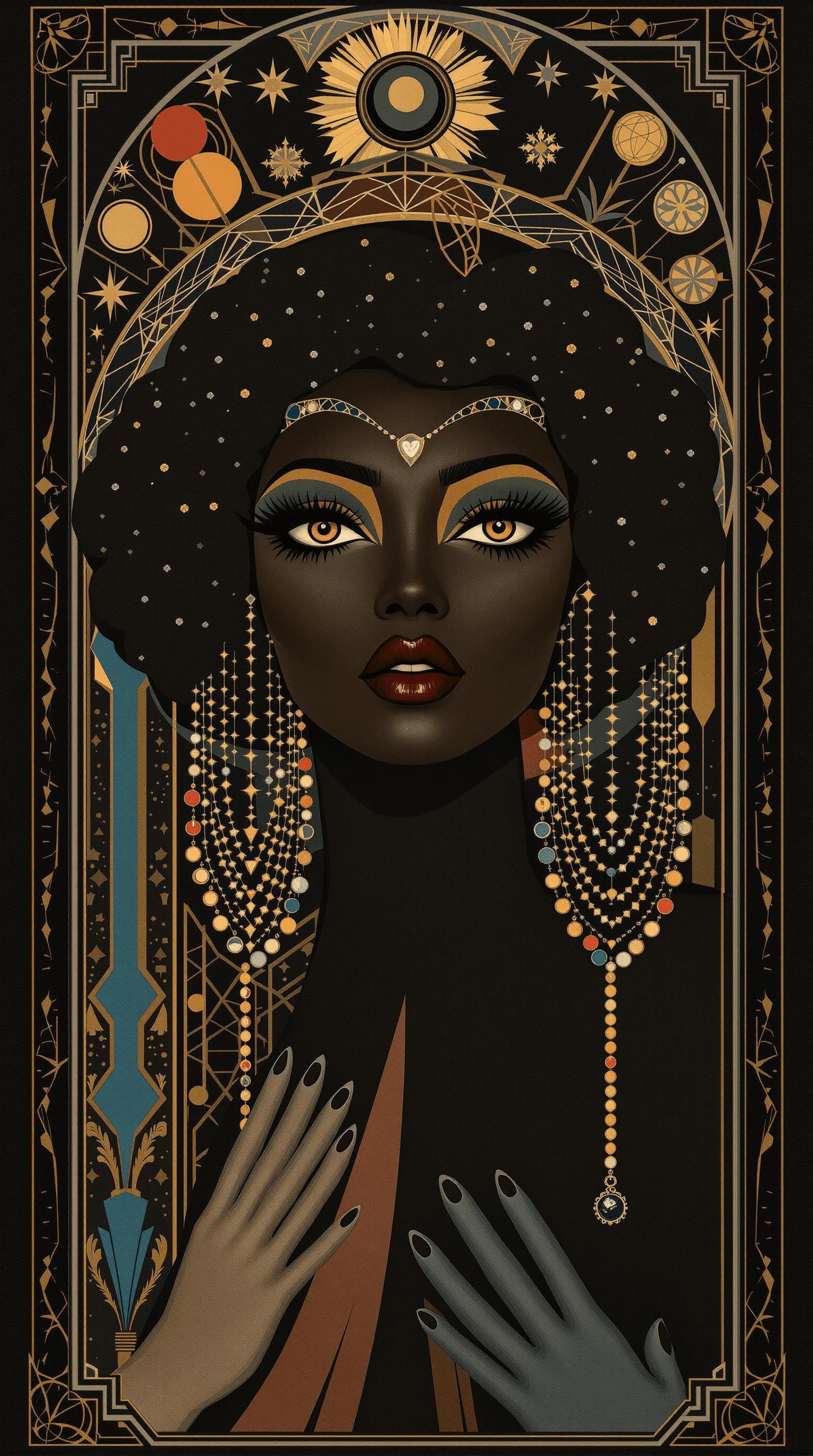 AI generated: black-woman-dark-skin-meschini-pochoir-pierrot-pierrette-woman-art-deco-original-1920s-postcard--sur...