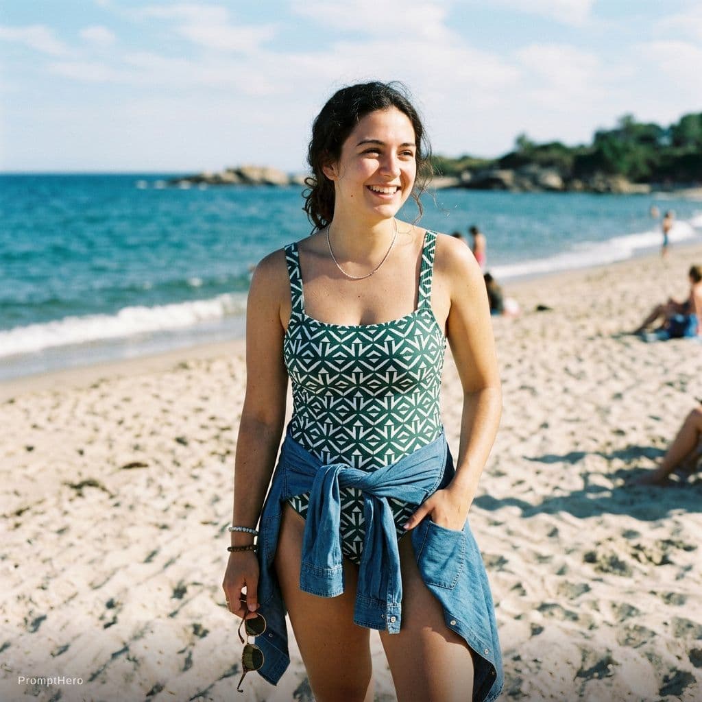 AI generated: Take a picture of this girl in a swimsuit.