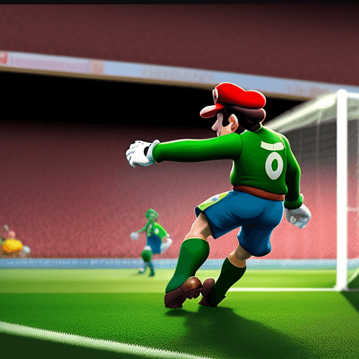 AI generated: mario bros metiendo un gol
