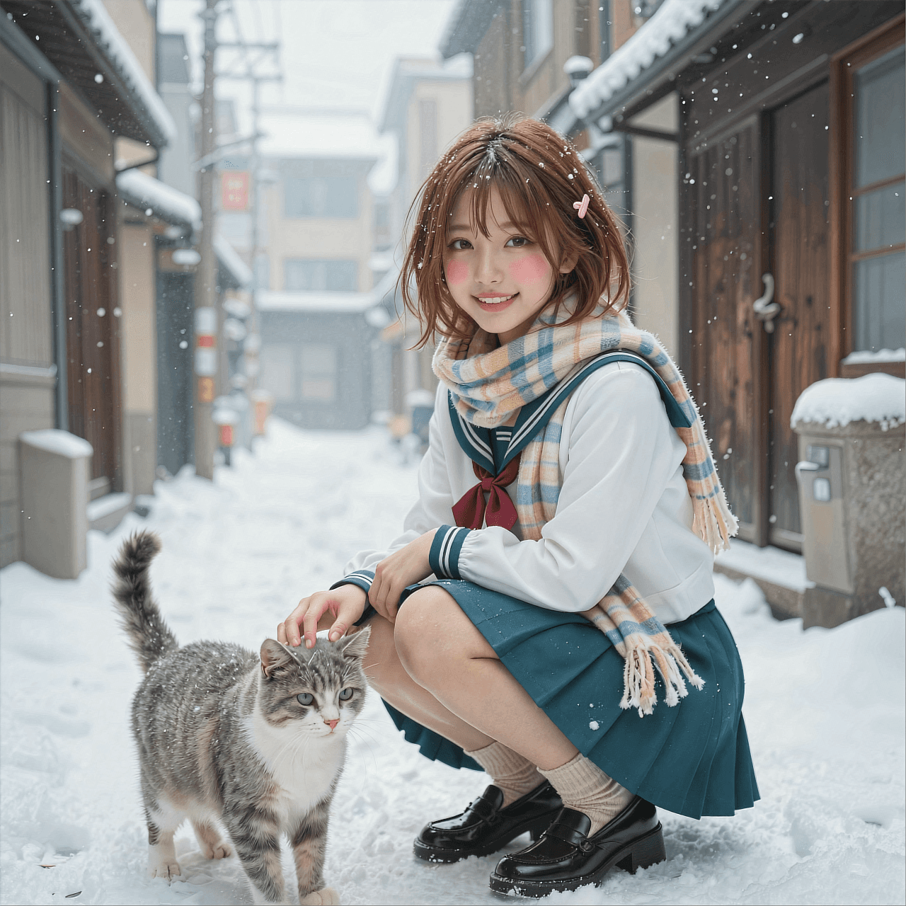 AI generated: A highly detailed, photorealistic, cinematic eye-level medium shot of a beautiful young Japanese hig...