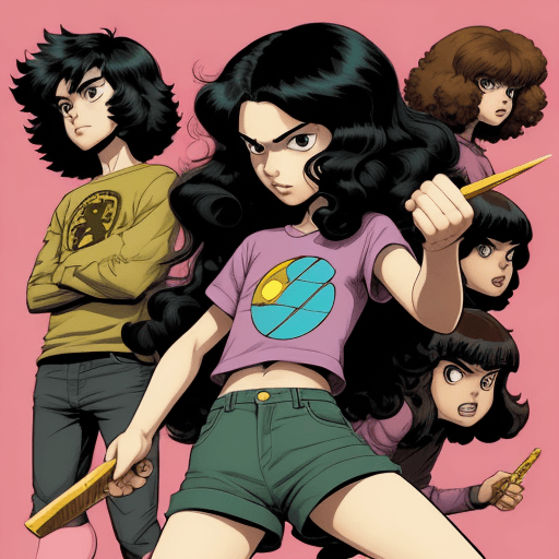 AI generated: A dark youngster, long curly brown hair, Bryan Lee O'Maley art style, scott pilgrim world, comic