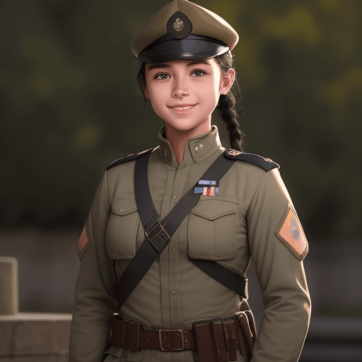 AI generated: A young female soldier stands proudly in a well-lit, outdoor setting with a subtle gradient of warm ...
