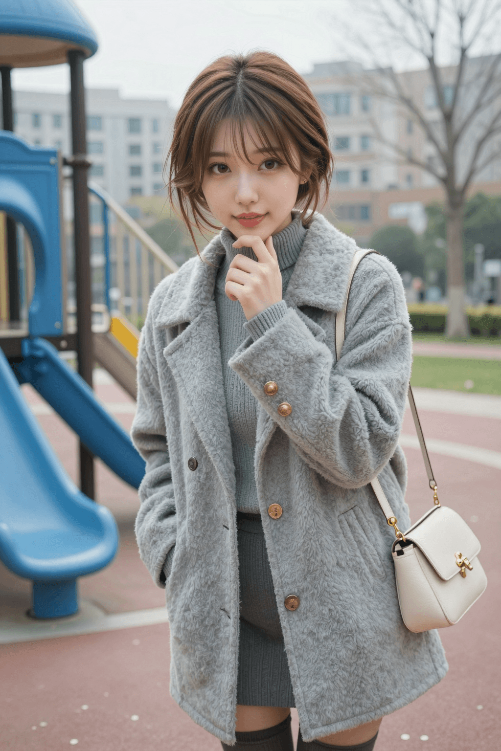 AI generated: Subject & Body Shape: A high-resolution, slightly high-angle portrait of a beautiful young East Asia...
