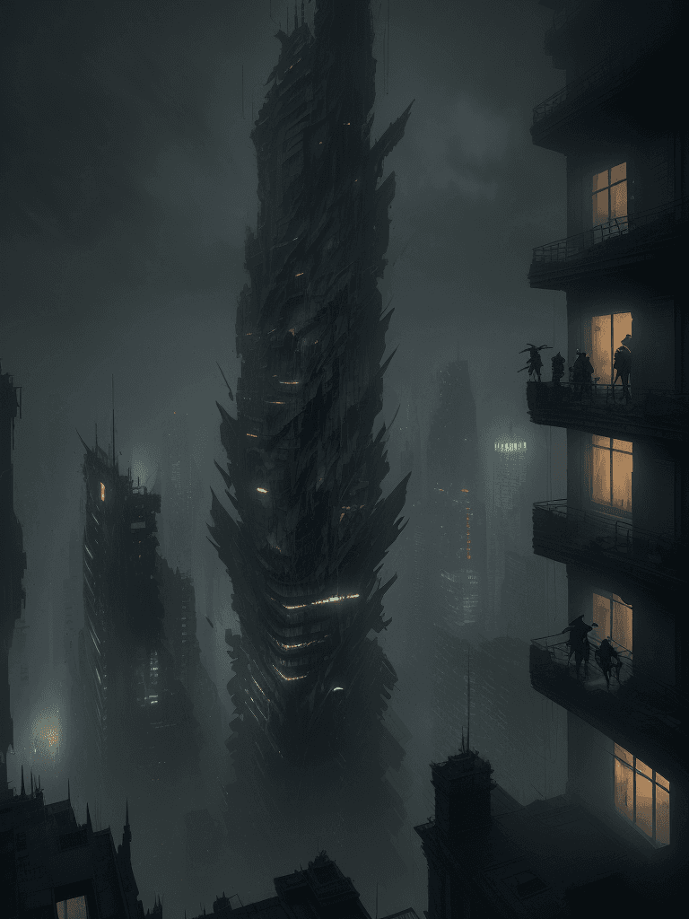 AI generated: buildings in the style of ashley wood and phil hale and Sergio Toppi, highly detailed buildings, dar...