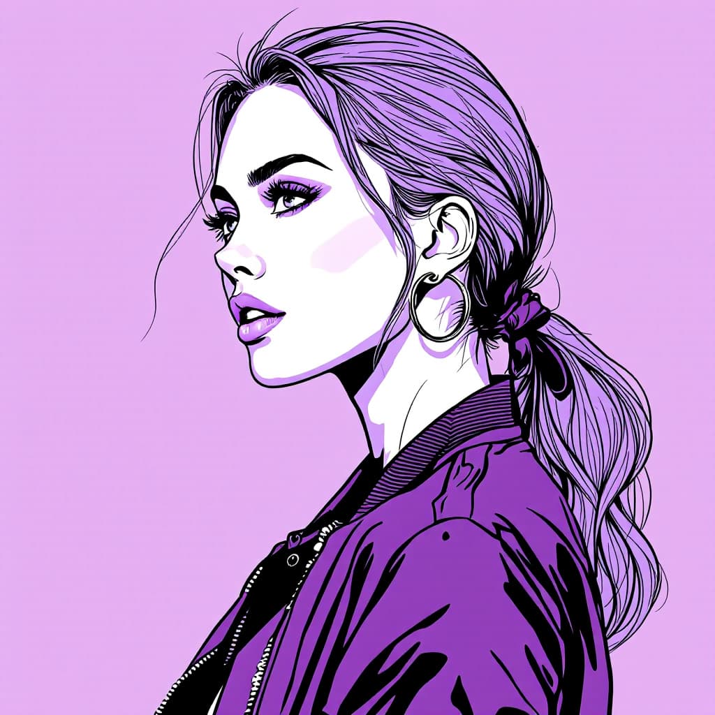 AI generated: Create a stylized, comic-style digital illustration of a pop singer wearing a bomber jacket and a ho...