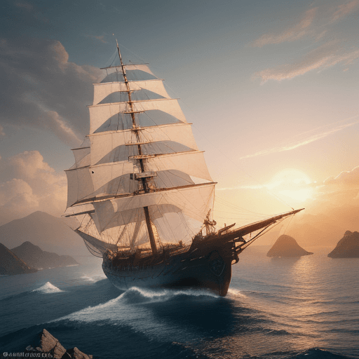 AI generated: Photo of a ultra realistic sailing ship, dramatic light, pale sunrise, cinematic lighting, battered,...