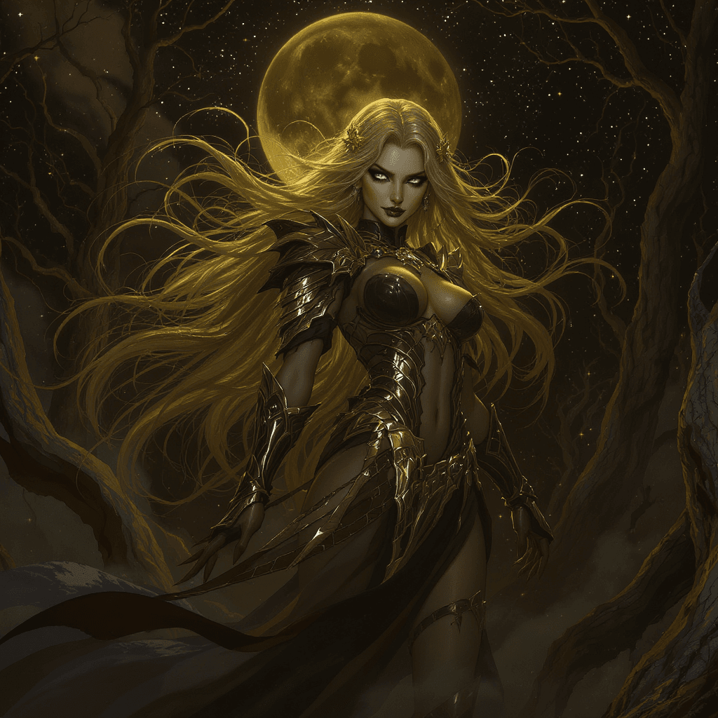 AI generated: A detailed and atmospheric illustration featuring a full-length image of a young and beautiful Europ...