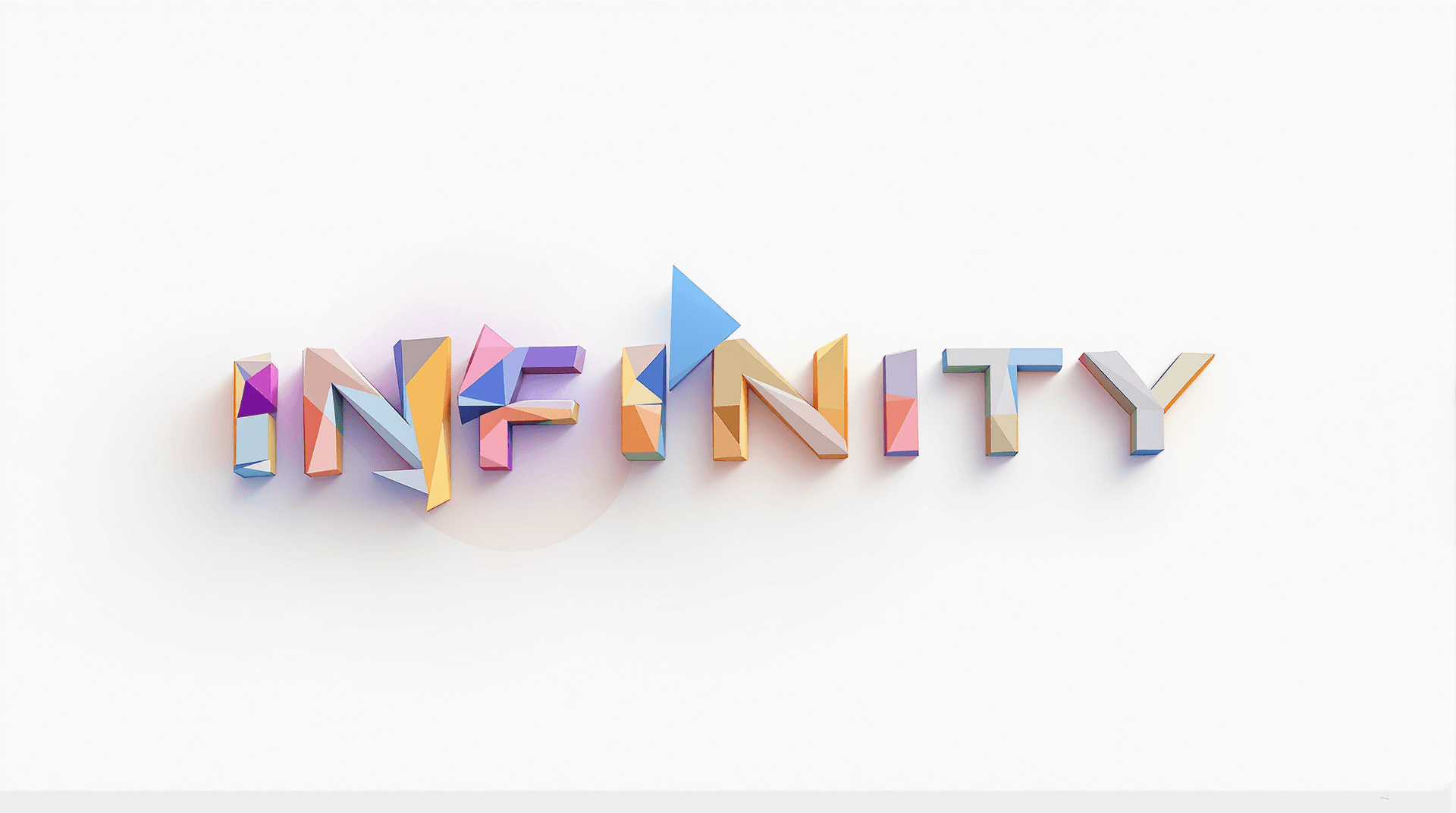 AI generated: Create a 3D geometric logo featuring the name 'INFINITY' using triangles, circles, and rectangles. T...