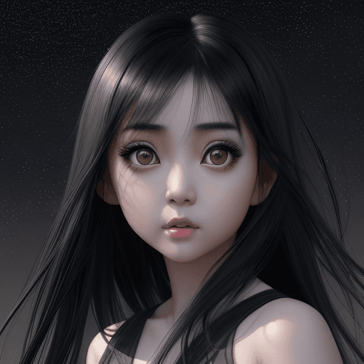 AI generated: an asian girl with big eyes and dark hair, in the style of the stars art group (xing xing), photorea...