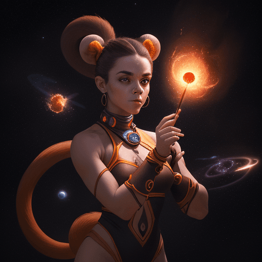 AI generated: high resolution cinematic portrait of a beautiful cute anthropomorphic female space monkey fire arti...