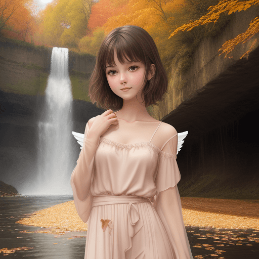 AI generated: an angel girl with delicate skin and a slight blush is very glad to meet you, the background of the ...