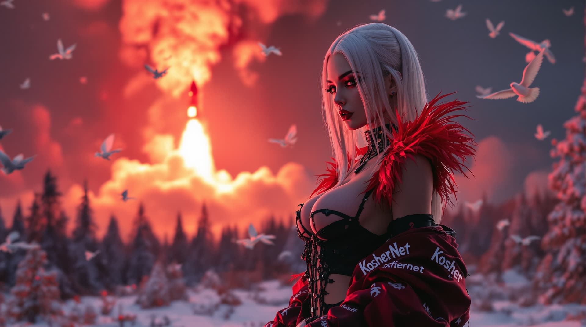 AI generated: Ultra realistic, far mid body photo of a so hot sensuous stylish goth women in snowy winter skimpy p...
