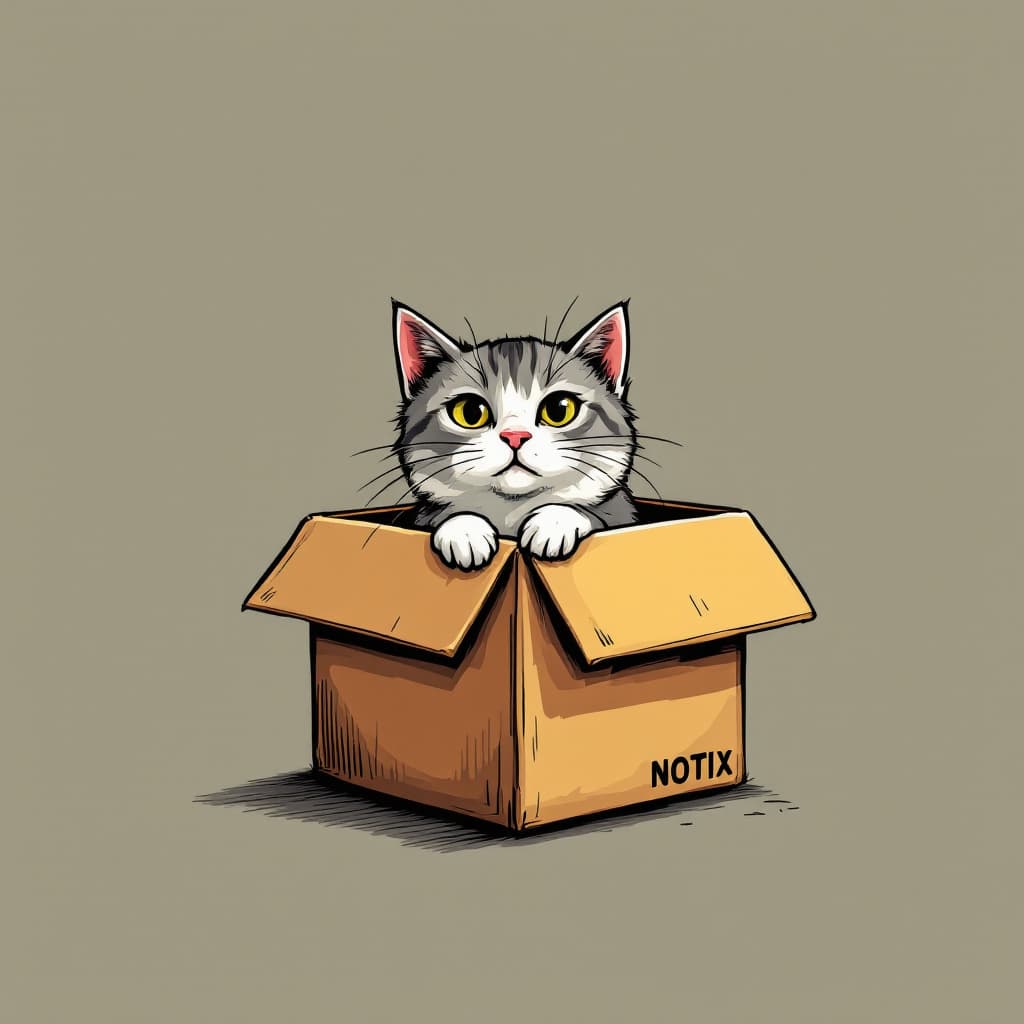 AI generated: simple illustration weird logo graphic, a cat inside a cardboard box
