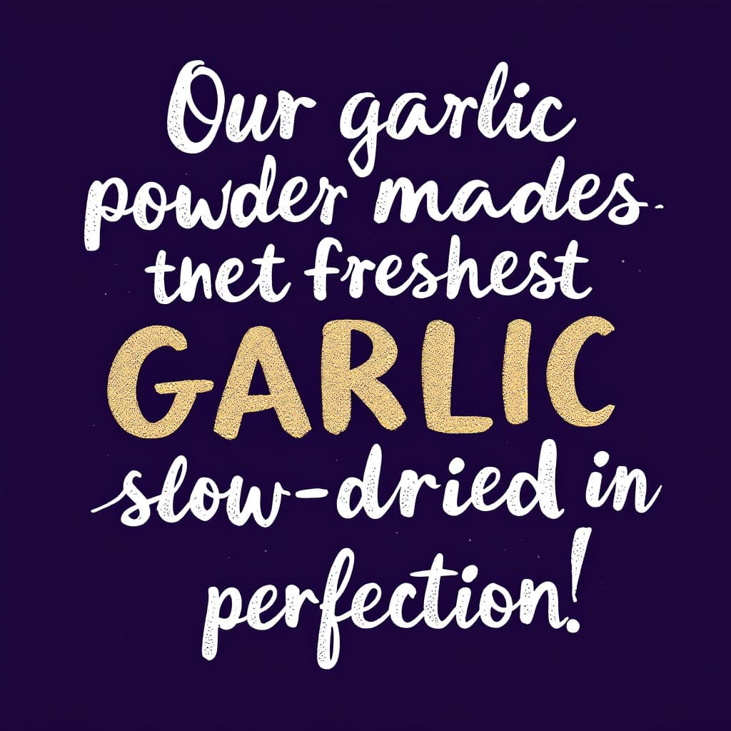 AI generated: create a stylish text art for the sentence in the quotes " Our garlic powder is made with the freshe...