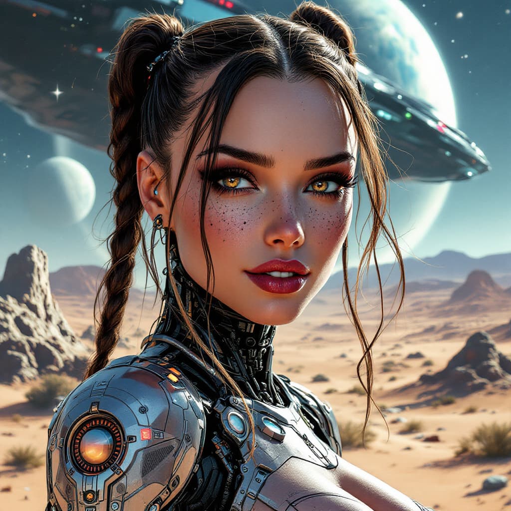 AI generated: A highly detailed comic book cover illustration showing full body view of a futuristic beautiful lad...