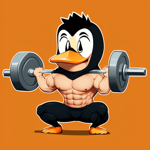 AI generated: A logo in a cartoon style of a penguin lifting a barbell in a 
deep squat position. His face is smil...