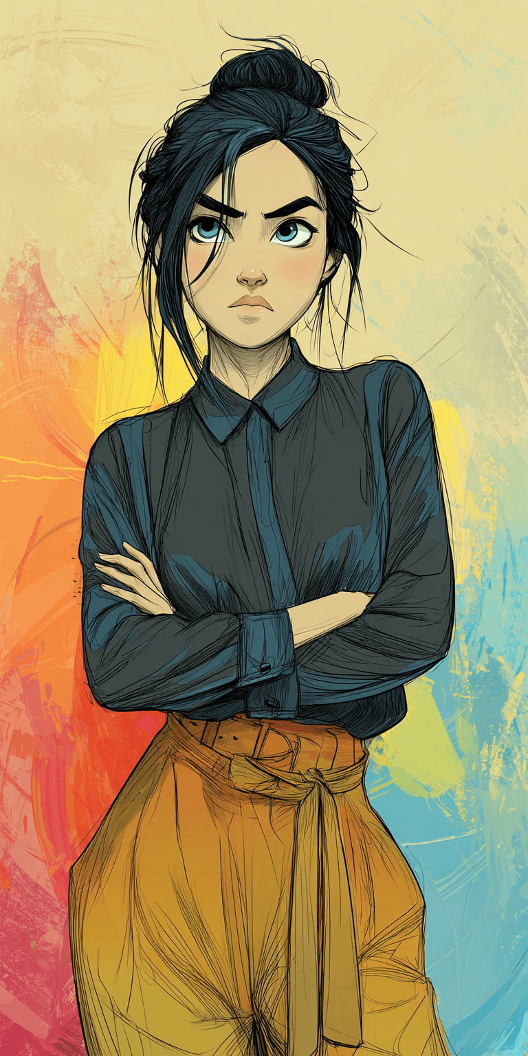 AI generated: a woman in black shirt with her arms folded --chaos 75 --ar 1:2 --sref 1708343452 --profile x3fq9up ...