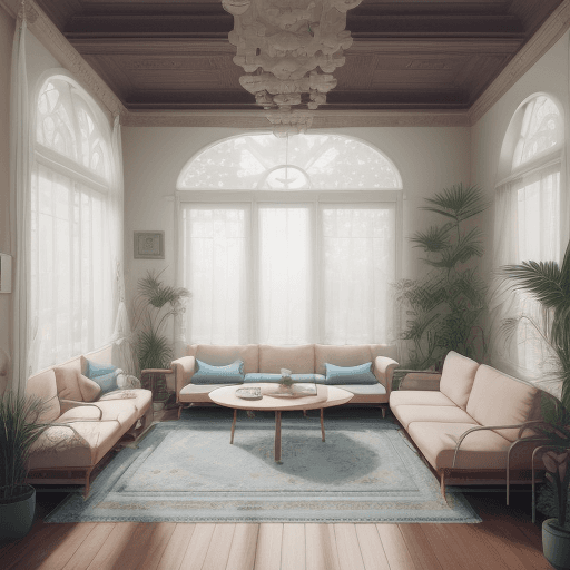 AI generated: High resolution photography interior design, dreamy sunken living room conversation pit, wooden floo...