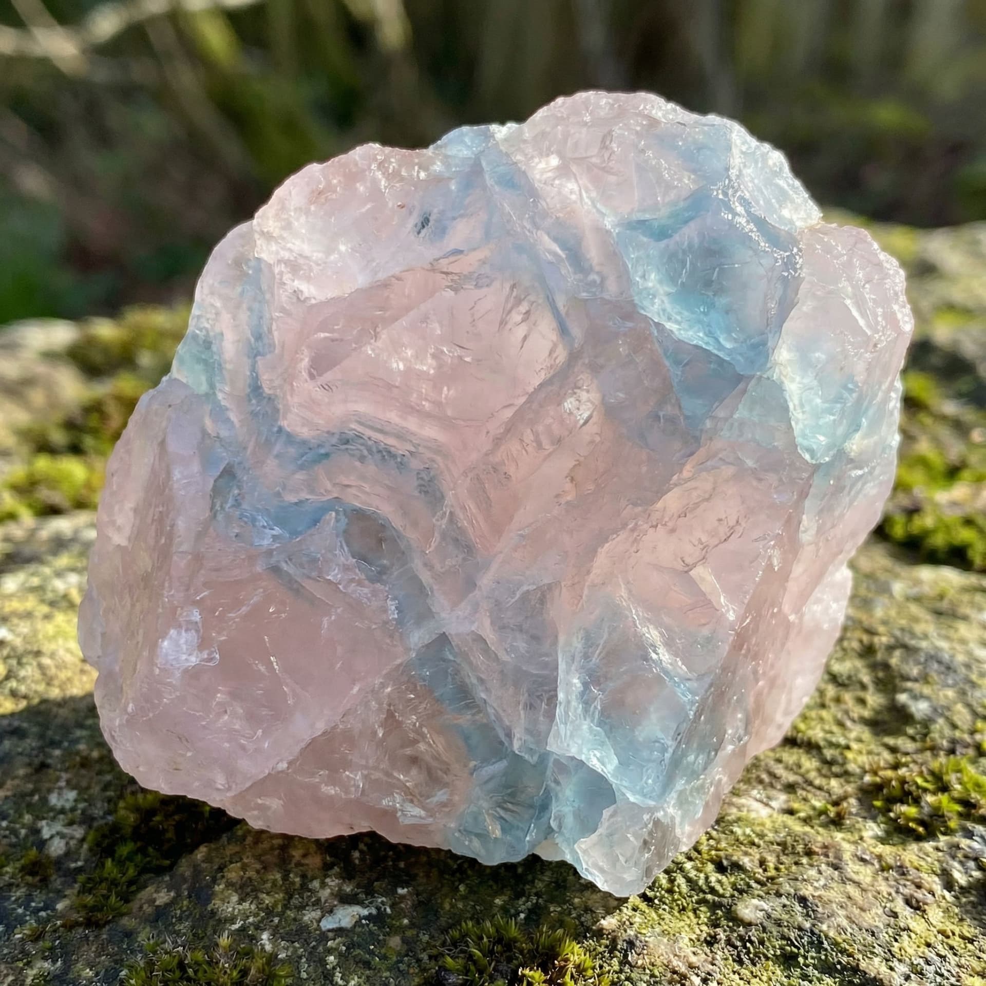 AI generated: A light pink crystal with light blues mixed in 