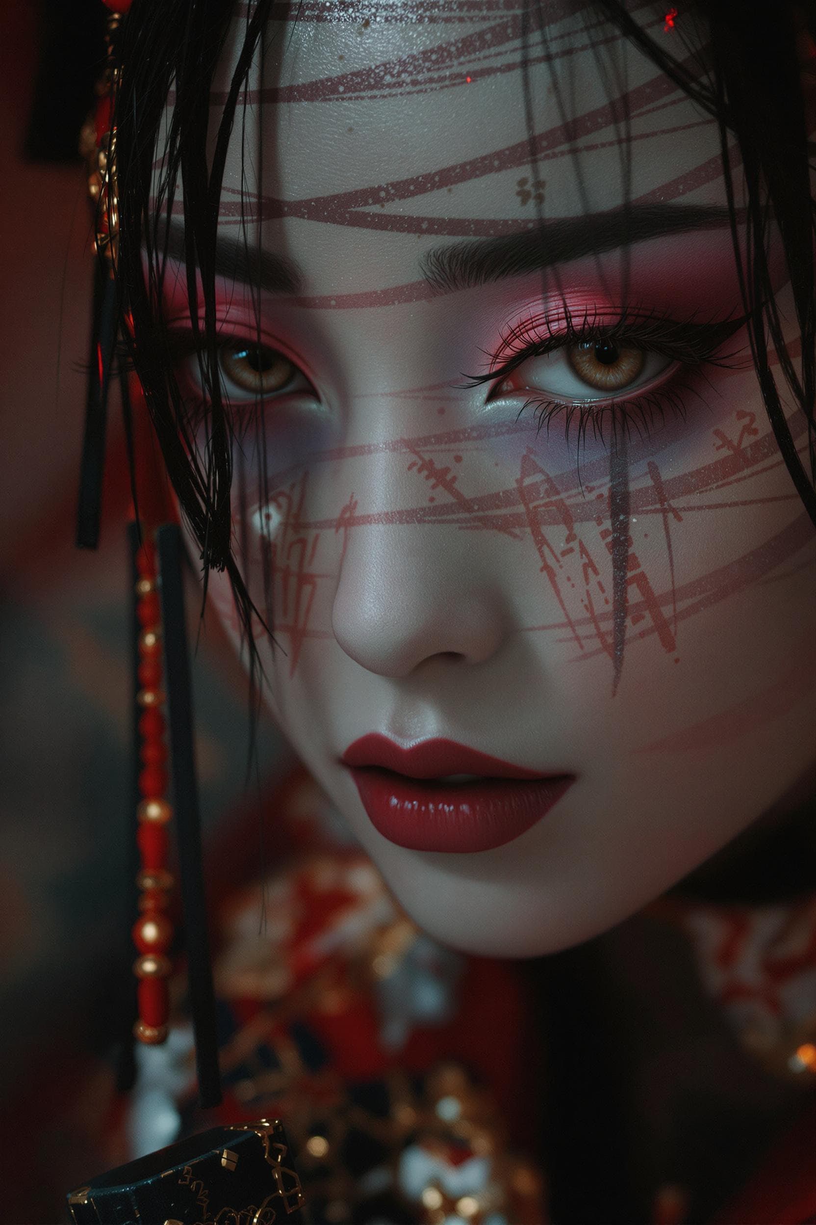 AI generated: style redshift, un vrai corps féminin parfait de belle Geisha, visage parfait, complexe, élégant, tr...