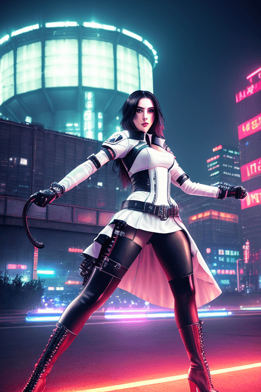 AI generated: (masterpiece, highres), ultra realistic portrait of a female vampire cyborg, attacking stance, weari...