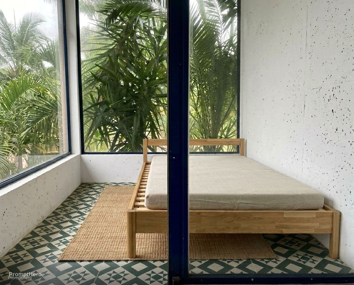 AI generated: add this bed to the room with the head is on the window. The bed is facing the viewer. the feet of t...