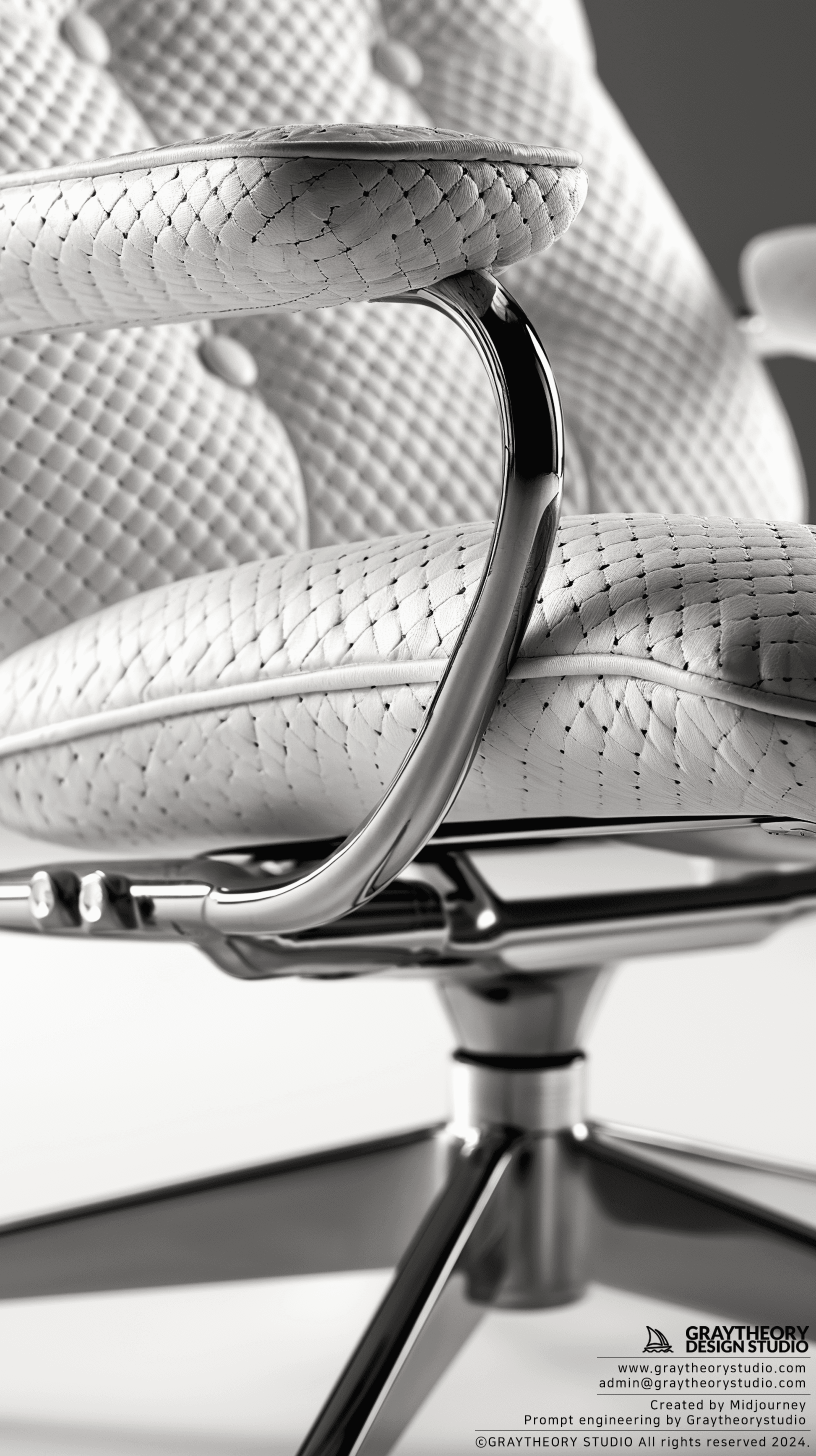 AI generated: modernism chair, studio setting, steel and leather texture