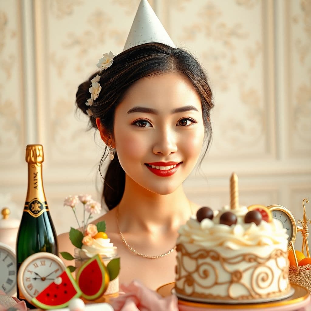 AI generated: Create a stunning portrait of an Asian adult woman with a festive and elegant atmosphere. The subjec...