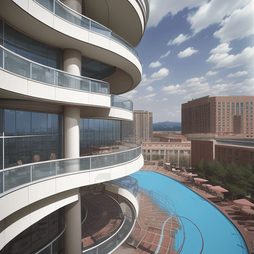 AI generated: this is a hotel that has a lot of windows, in the style of industrial and technological subjects, sc...