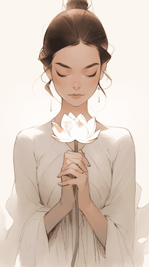 AI generated: A picture of a serene yogi holding a lotus flower, inspired by Deepika Padukone, serene eyes details...