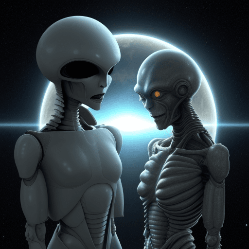 AI generated: Interaction of human beings and earthlings with extra terrestrials 