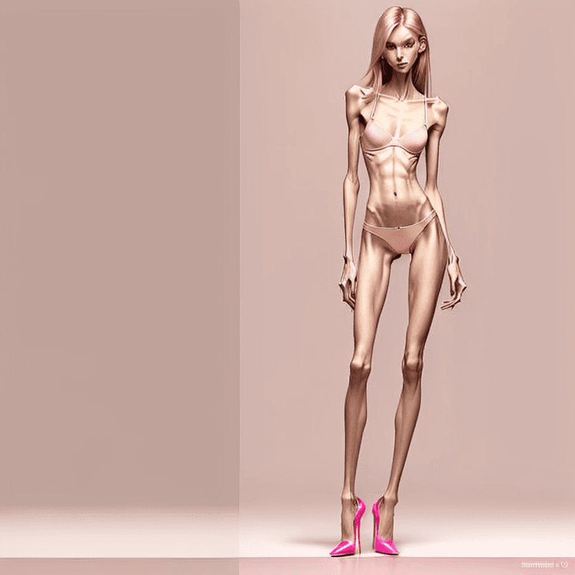 AI generated: photo of two an extremely skinny, flat-chested model with extreme long and skinny legs in an extreme...