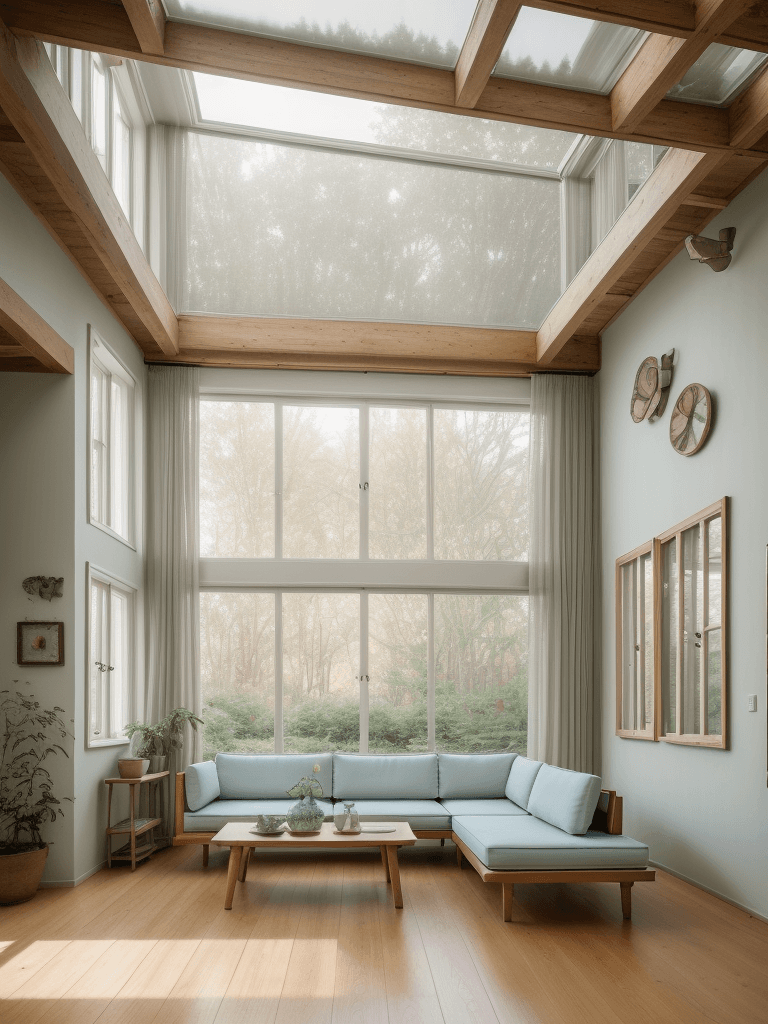 AI generated: High resolution photography interior design, dreamy sunken living room conversation pit, wooden floo...